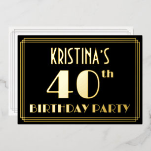 Invitation En Aluminium Fête d'anniversaire 40 ans : Style Art Déco « 40 »