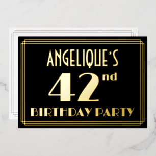 Invitation En Aluminium Fête d'anniversaire 42 ans : décoration Art Déco “