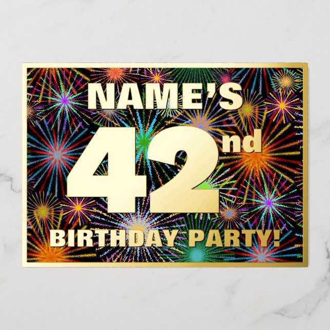 Invitation En Aluminium Fête d'anniversaire 42 ans — Feu d'artifice coloré (Recto)