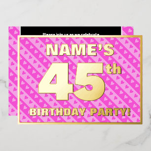 Invitation En Aluminium Fête d'anniversaire 45 ans — Cœurs roses et rayure