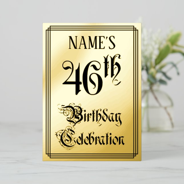 Invitation En Aluminium Fête d'anniversaire 46 ans — Écriture élégante + n (Debout devant)