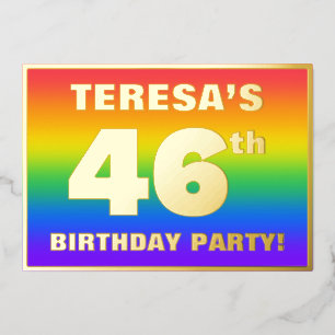 Invitation En Aluminium Fête d'anniversaire 46 ans : motif arc-en-ciel col