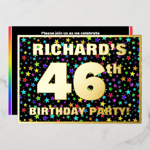 Invitation En Aluminium Fête d'anniversaire 46 ans — motif d'étoiles color