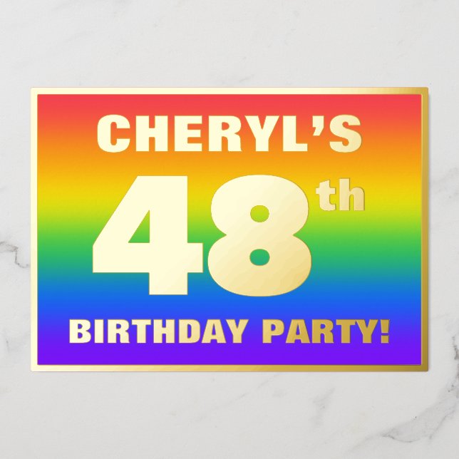 Invitation En Aluminium Fête d'anniversaire 48e : Amusant, Motif arc-en-ci (Recto)