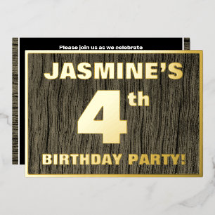 Invitation En Aluminium Fête d'anniversaire 4 ans : Motif grain de bois fa