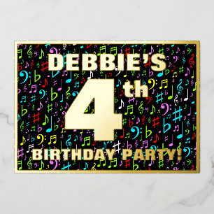 Invitation En Aluminium Fête d'anniversaire 4 ans — Symboles musicaux colo