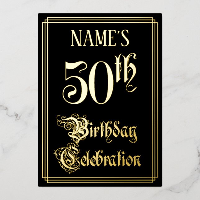 Invitation En Aluminium Fête d'anniversaire 50 ans — Écriture élégante et  (Recto)