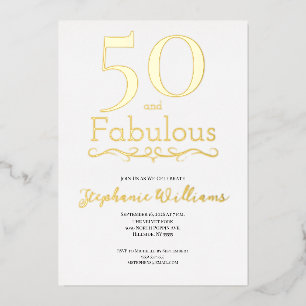 Invitation En Aluminium Fête d'anniversaire 50 ans Folie avec papier d'or