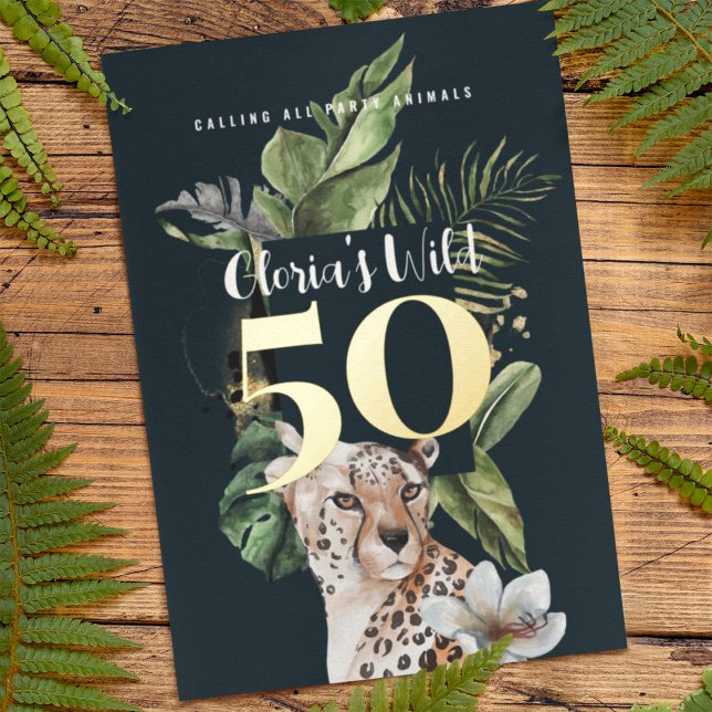 Invitation En Aluminium Fête d'anniversaire 50 ans Jungle Leopard (Créateur téléchargé)