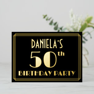 Invitation En Aluminium Fête d'anniversaire 50 ans : Style Art Déco “50”,