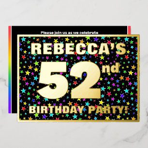 Invitation En Aluminium Fête d'anniversaire 52 ans — motif d'étoiles color