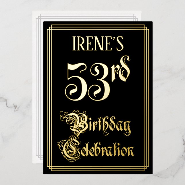 Invitation En Aluminium Fête d'anniversaire 53 ans — Écriture fantaisie et (Recto/Verso)