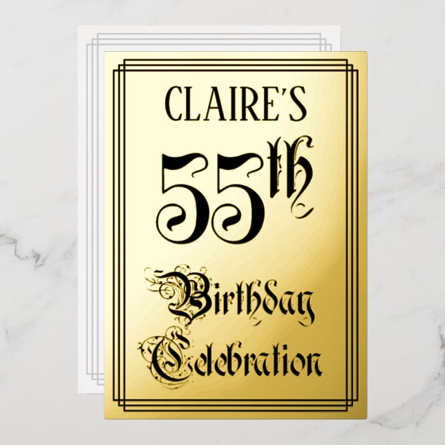 Invitation En Aluminium Fête d'anniversaire 55 ans — Écriture élégante + N (Recto/Verso)