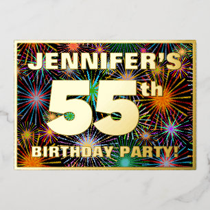 Invitation En Aluminium Fête d'anniversaire 55 ans — Feu d'artifice coloré