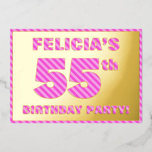 Invitation En Aluminium Fête d'anniversaire 55 ans — Rayures roses, audaci