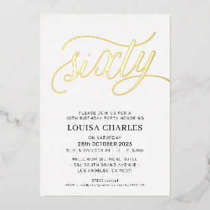 Invitation En Aluminium FÊTE D'ANNIVERSAIRE 60 ans élégant script or styli
