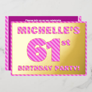 Invitation En Aluminium Fête d'anniversaire 61 ans — Rayures roses, audaci