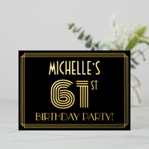 Invitation En Aluminium Fête d'anniversaire 61 ans — Style Art déco “61” +