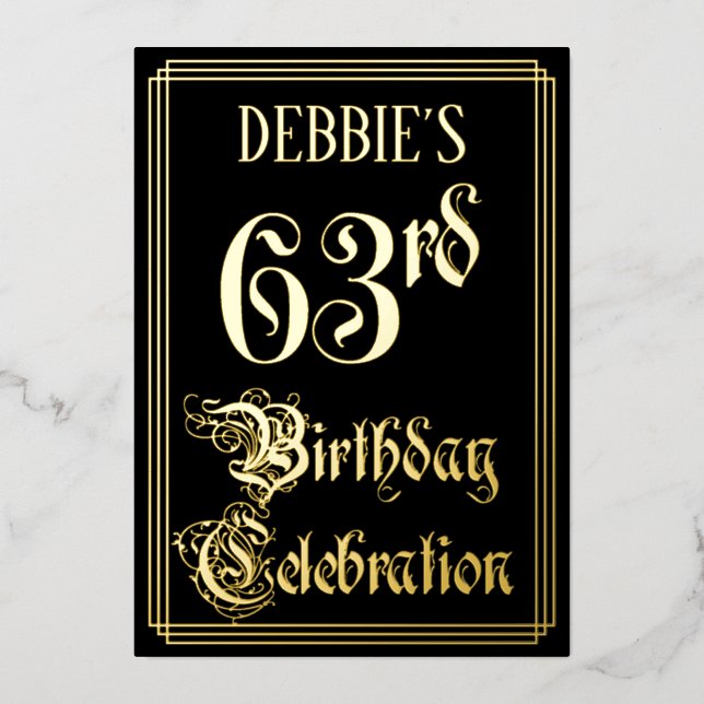 Invitation En Aluminium Fête d'anniversaire 63 ans — Écriture élégante et  (Recto)