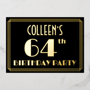 Invitation En Aluminium Fête d'anniversaire 64 ans : Style Art Déco “64”,