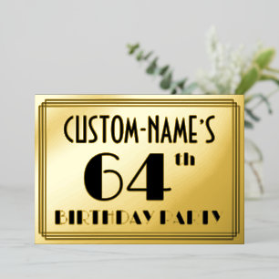 Invitation En Aluminium Fête d'anniversaire 64 ans — Style Art Déco « 64 »