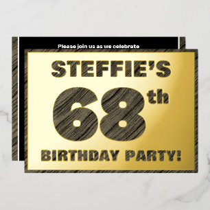 Invitation En Aluminium Fête d'anniversaire 68 ans — Texte à grain de bois