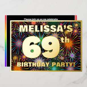 Invitation En Aluminium Fête d'anniversaire 69 ans — Feu d'artifice coloré