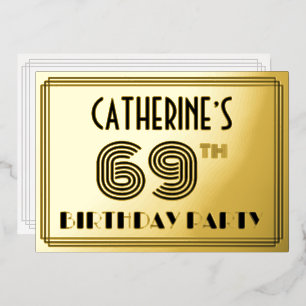 Invitation En Aluminium Fête d'anniversaire 69 ans — Style Art Déco “69” &
