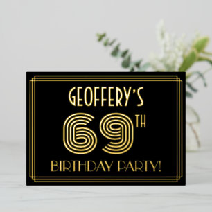 Invitation En Aluminium Fête d'anniversaire 69 ans — Style Art déco “69” +