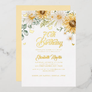 Invitation En Aluminium Fête d'anniversaire 70 ans Papillon Or Tournesol