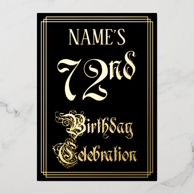 Invitation En Aluminium Fête d'anniversaire 72 ans — Écriture fantaisie et (Recto)