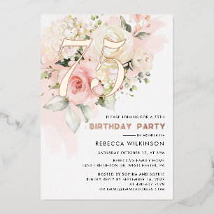 Invitation En Aluminium Fête d'anniversaire 75 ans aquarelle florale
