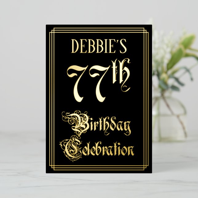 Invitation En Aluminium Fête d'anniversaire 77 ans — Écriture fantaisie et (Debout devant)