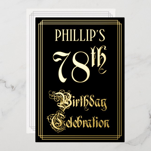 Invitation En Aluminium Fête d'anniversaire 78 ans — Écriture fantaisie et (Recto/Verso)