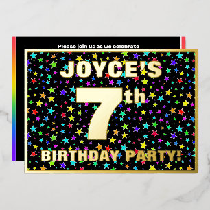 Invitation En Aluminium Fête d'anniversaire 7 ans — motif d'étoiles coloré