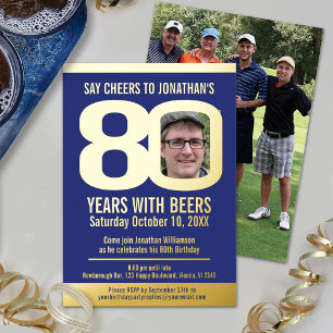 Invitation En Aluminium fête d'anniversaire 80 ans photo de bière en feuil