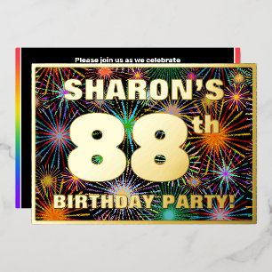 Invitation En Aluminium Fête d'anniversaire 88 ans — Feu d'artifice coloré