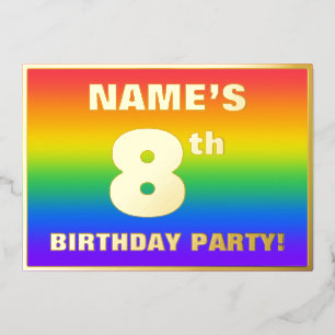 Invitation En Aluminium Fête d'anniversaire 8 ans : motif arc-en-ciel colo