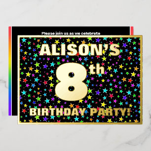 Invitation En Aluminium Fête d'anniversaire 8 ans — Motif d'étoiles coloré