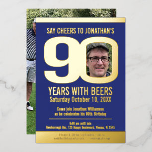 Invitation En Aluminium fête d'anniversaire 90 ans photo de bière en feuil