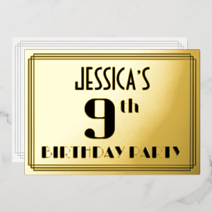 Invitation En Aluminium Fête d'anniversaire 9 ans : décoration Art Déco “9