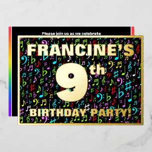 Invitation En Aluminium Fête d'anniversaire 9 ans — Symboles musicaux colo