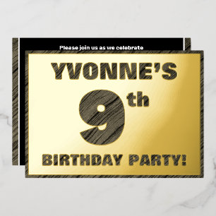 Invitation En Aluminium Fête d'anniversaire 9 ans — Texte à grain de bois