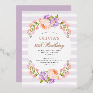 Invitation En Aluminium Fête d'anniversaire Brunch Lilac Stripe and Bloom