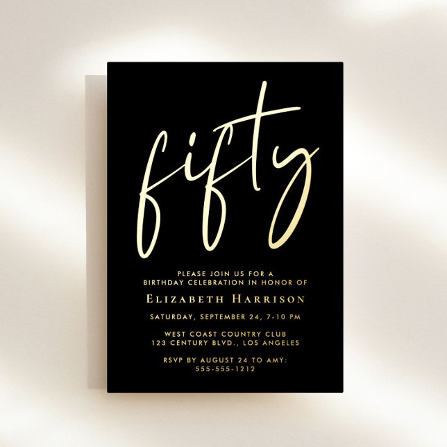 Invitation En Aluminium Fête d'anniversaire Chic Script 50 ans (Créateur téléchargé)