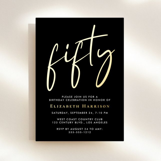Invitation En Aluminium Fête d'anniversaire Chic Script 50 ans (Créateur téléchargé)
