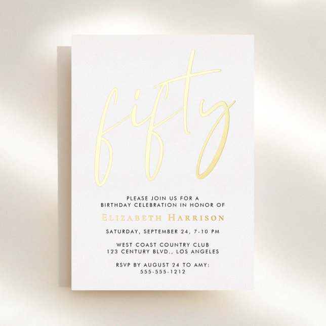 Invitation En Aluminium Fête d'anniversaire Chic Script 50 ans (Créateur téléchargé)