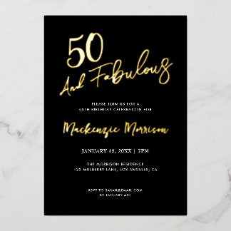 Invitation En Aluminium Fête d'anniversaire cinquantième noire et fabuleus
