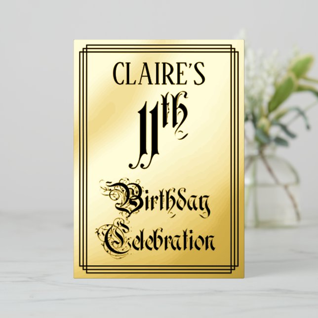 Invitation En Aluminium Fête d'anniversaire de 11 ans — Écriture élégante  (Debout devant)