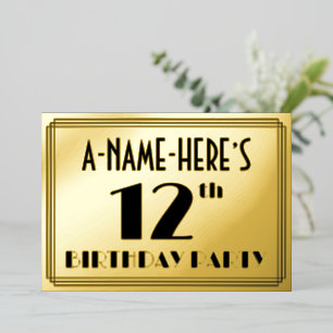 Invitation En Aluminium Fête d'anniversaire de 12 ans — Style Art Déco “12